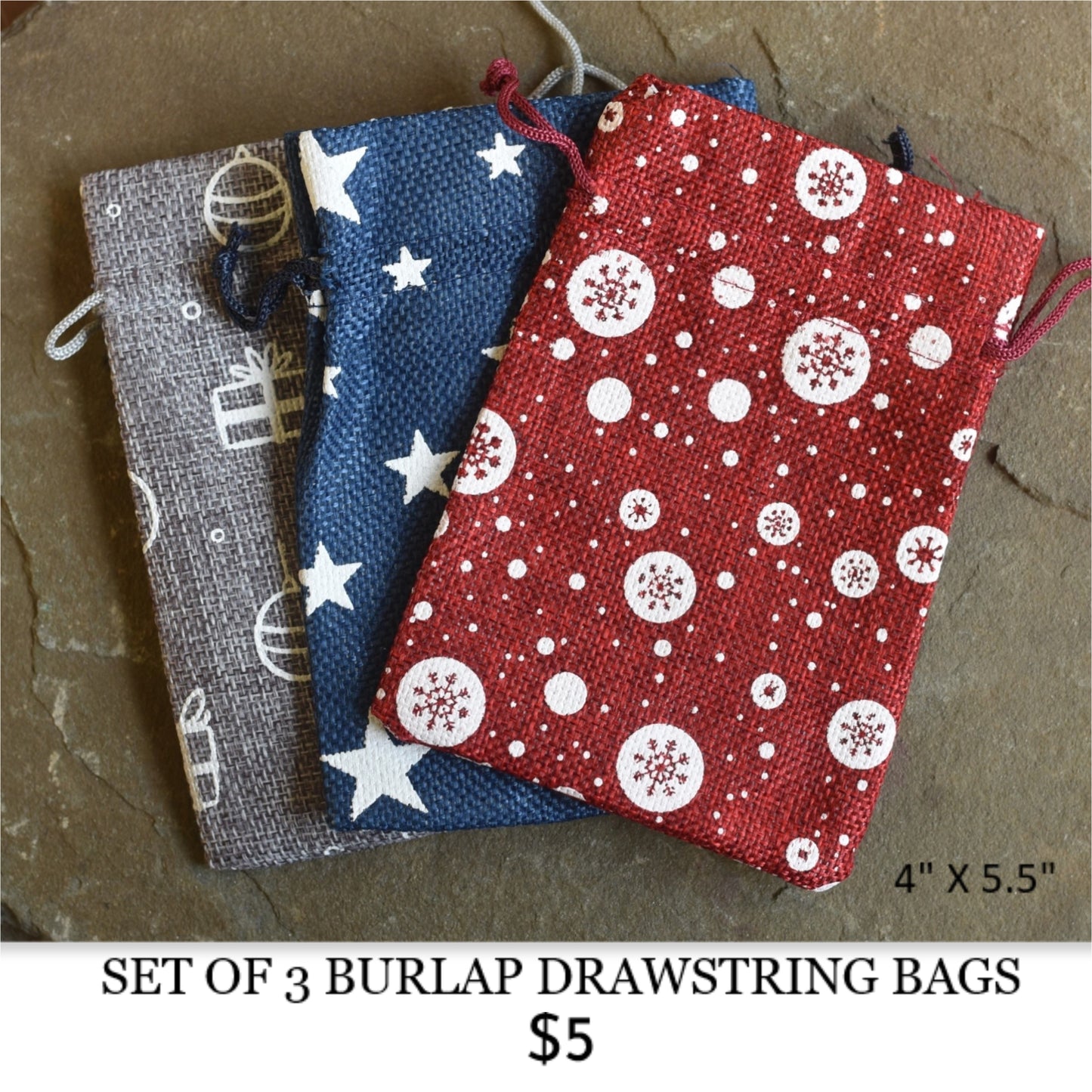 HOLIDAY DRAWSTRING BURLAP BAGS