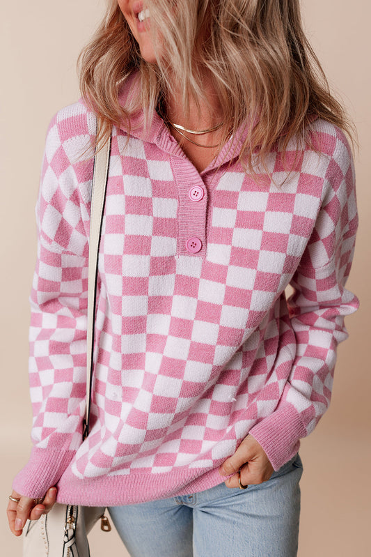 Cozy Blush Checkered Charm Sweater