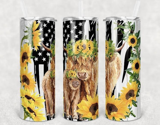 Highland Cow Flag Sunflower Tumbler