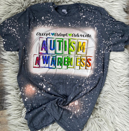 Autism Awareness Bleached Distressed Tee Shirt